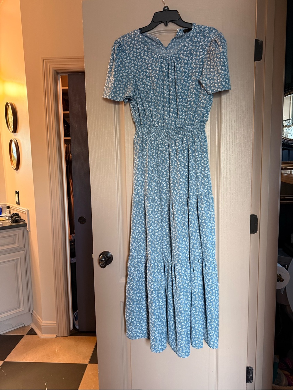 Blue Floral Tiered Midi Dress - Women's